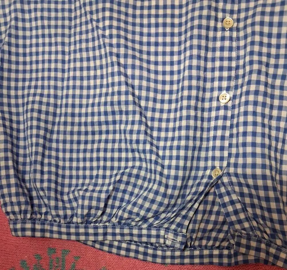 Caron Callahan womens medium cobalt blue gingham shirt tencel cotton peasant top - Picture 3 of 8